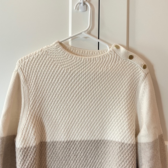 Talbots Neutral Colorblocked Sweater with Gold Button Detail - Picture 3 of 7